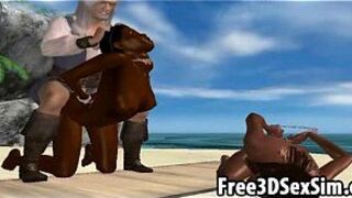 Two sexy 3D ebony hotties suck cock and get fucked porn video